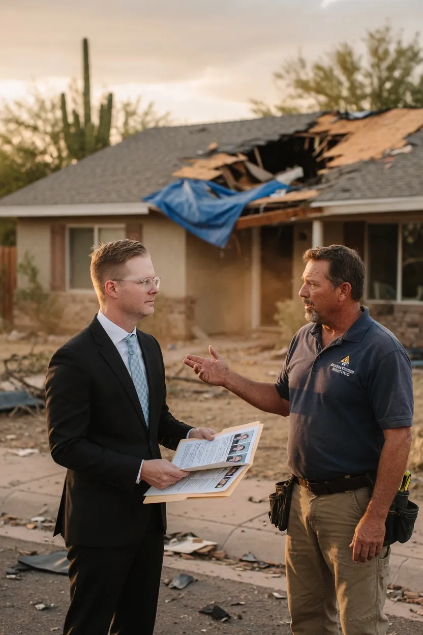 Attorney William Gould reviewing storm damage at an Arizona home